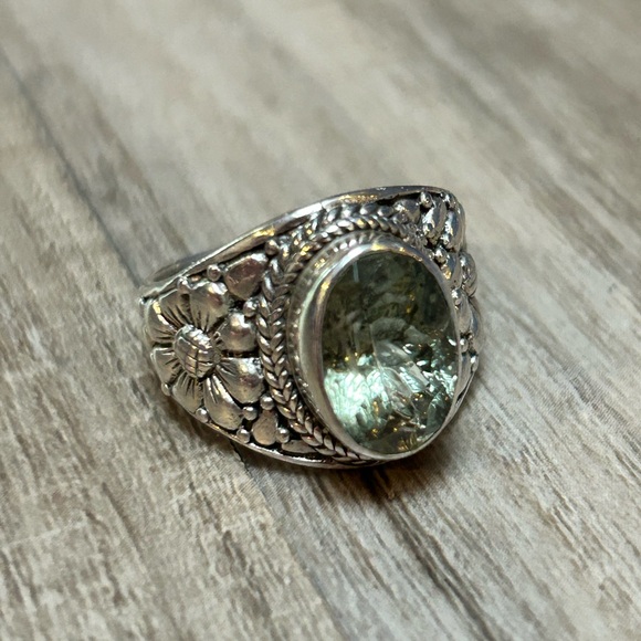 Sarda Prasiolite Floral Sterling Silver Ring 8 - Picture 8 of 10